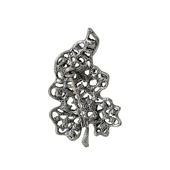 1870s Silver Tone Filgree Faceted Turquoise Round Glass Cabs Leaf Pin Brooch - Picture 2 of 3